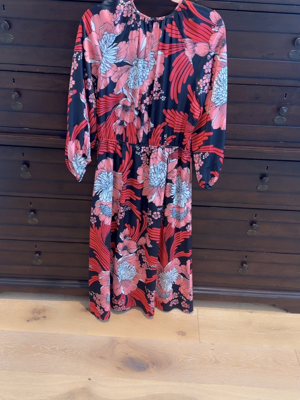 Nookie Black Maxi Dress with Red and Light Blue Floral Pattern
